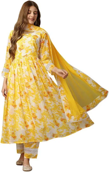 Amayra Women's Floral Printed Anarkali Kurta Pant Dupatta Set